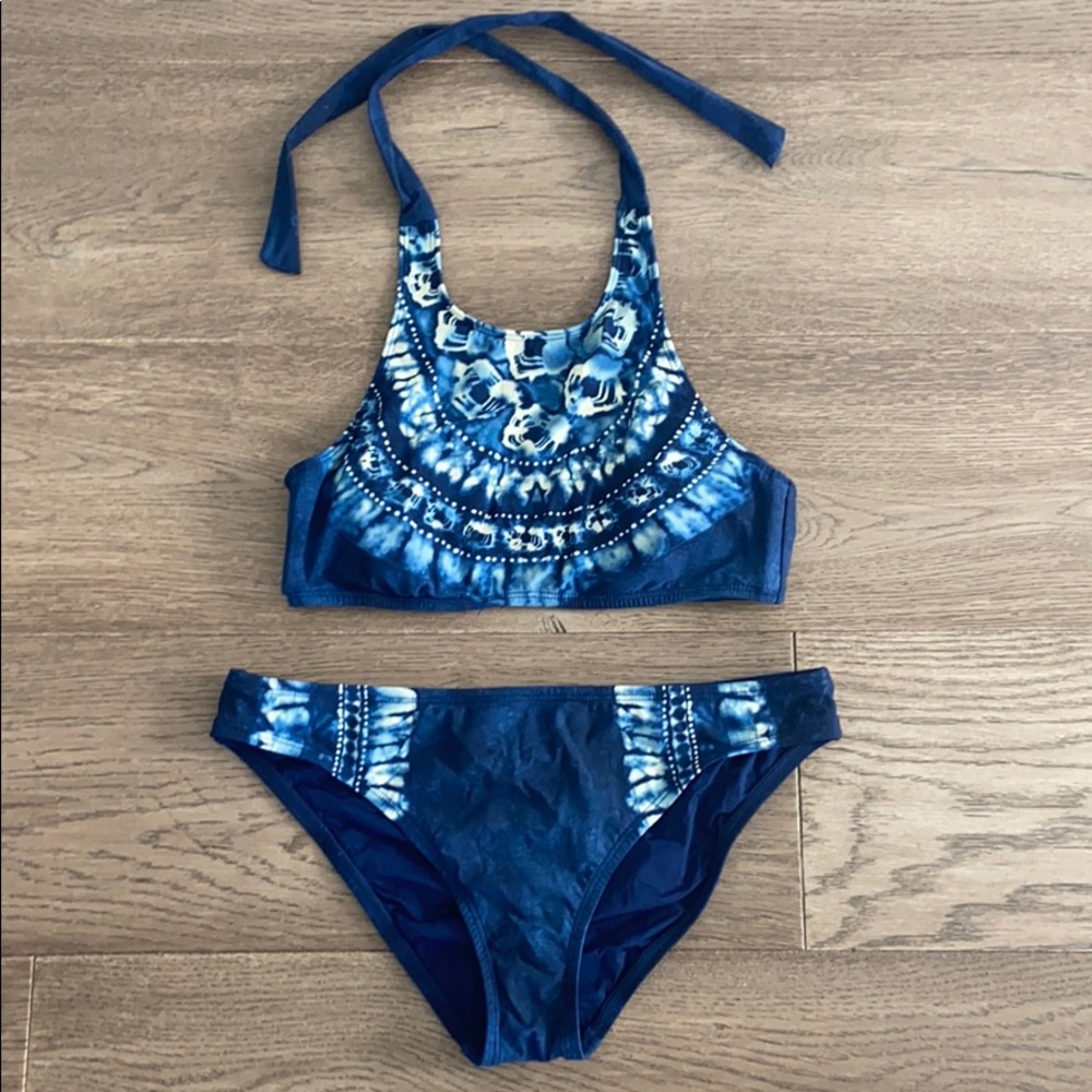 blue halter top bikini